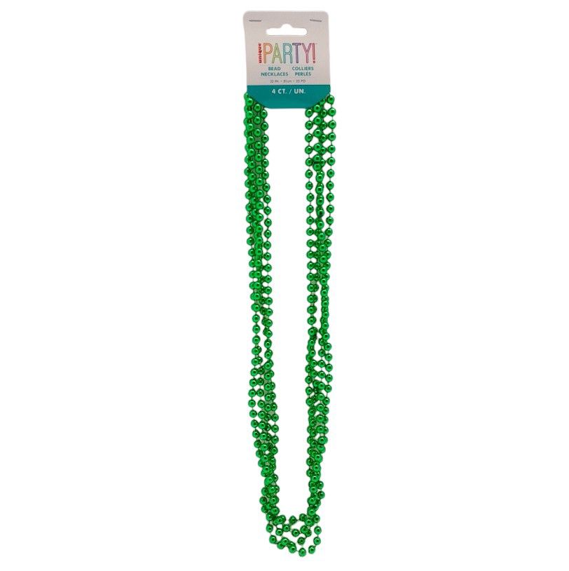 4pc 32&quot; Plastic Metallic Bead Necklace Green