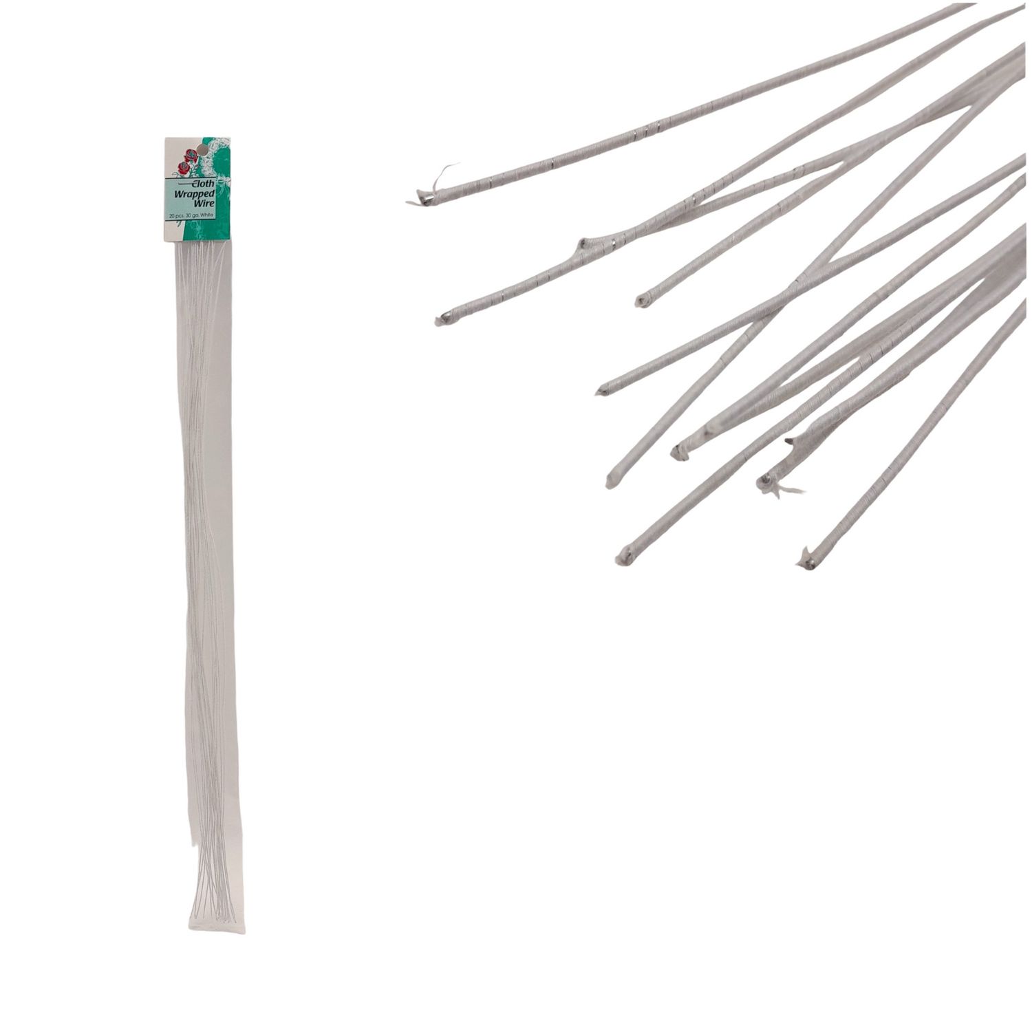 20pc 18&quot; 30 Gauge Cloth Wire White