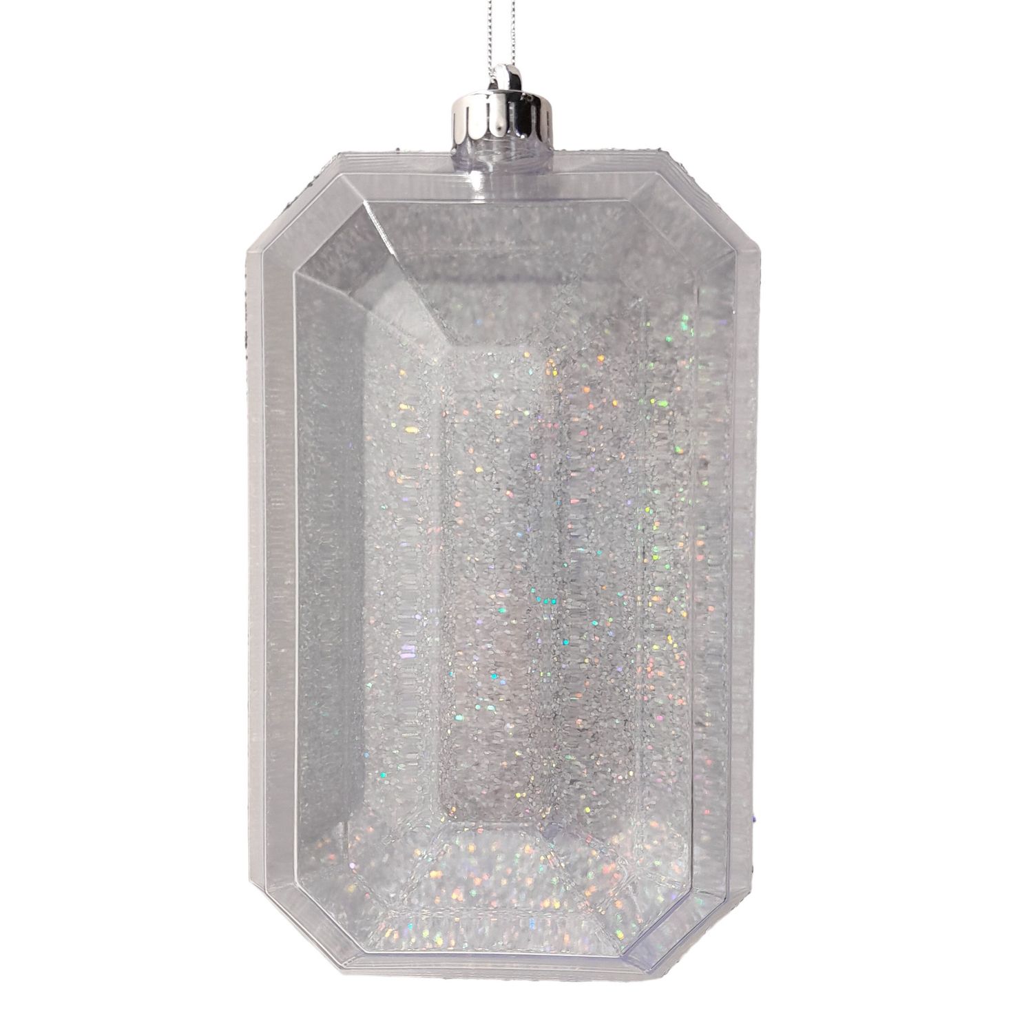 5&quot;x8&quot; Laser Glitter Rectangle Gem Ornament Silver (Plastic)