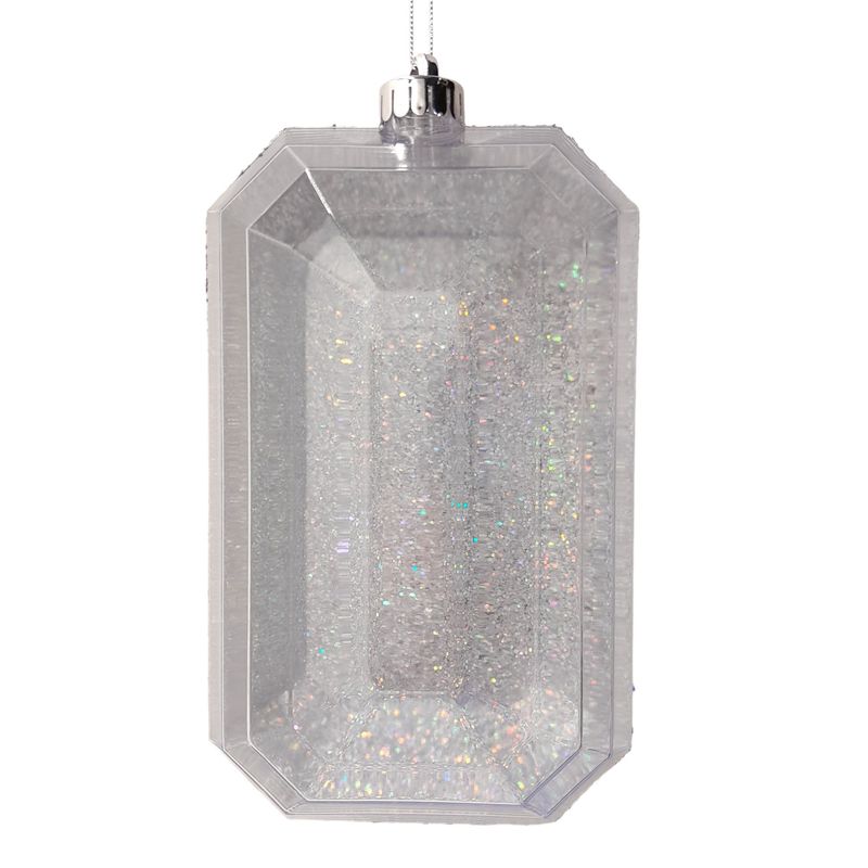 5&quot;x8&quot; Plastic Laser Glitter Rectangle Gem Ornament Silver w/Silver Cap