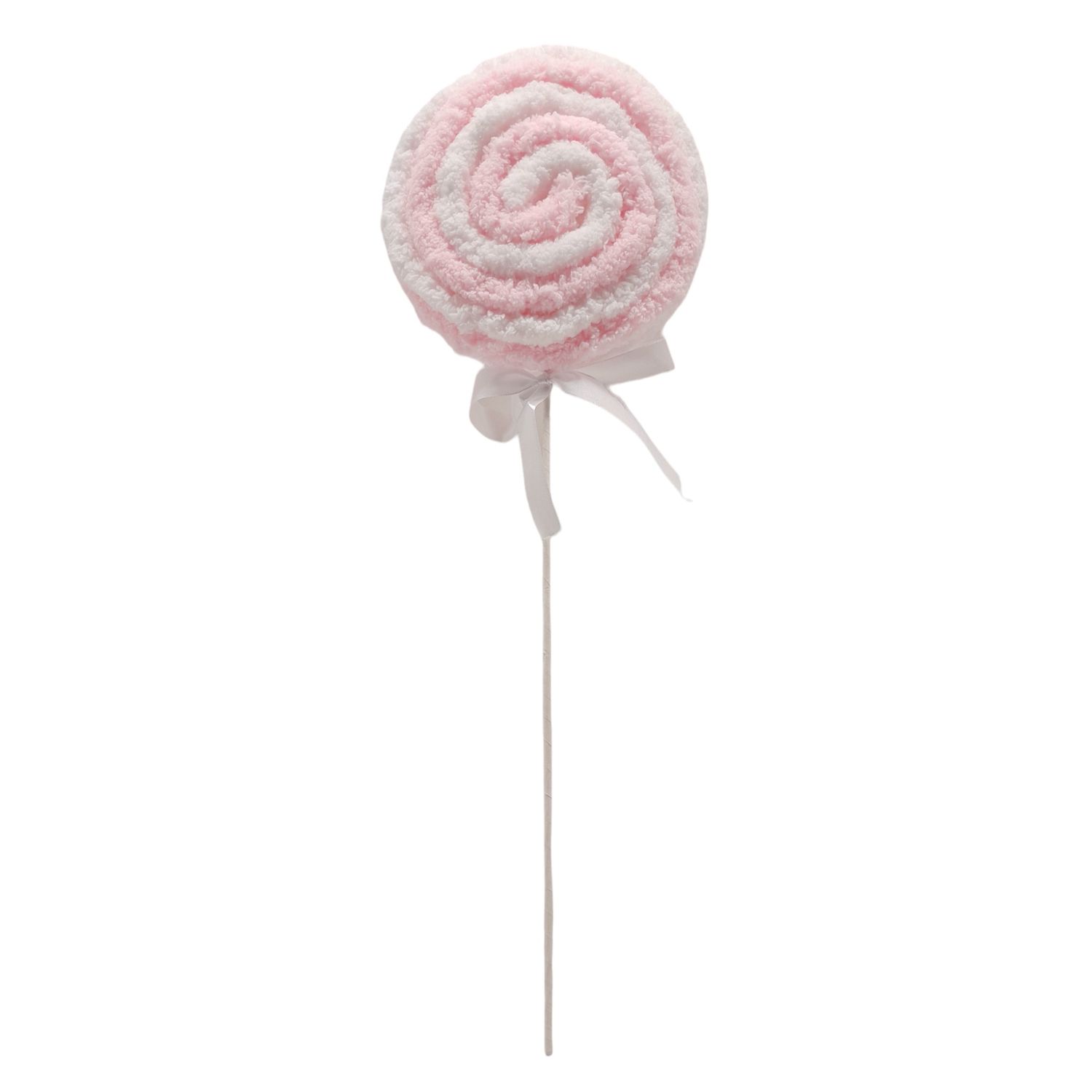8"x25" Fluffy Lollipop Stem w/Bow Pink/White