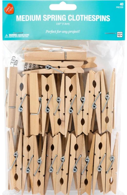 40pc 2.87&quot; Medium Spring Clothespins Natural