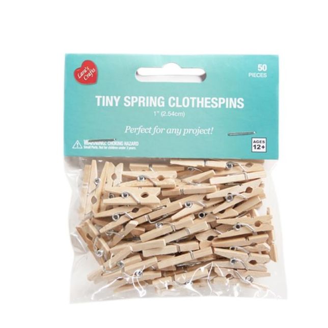 50pc 1&quot; Tiny Spring Clothespins Natural