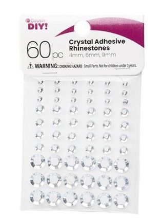60pc 4mm, 6mm, 9mm Adhesive Rhinestones Crystal