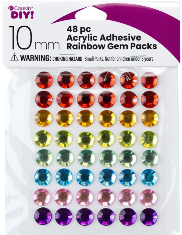 48pc 10mm Acrylic Adhesive Gems Multi