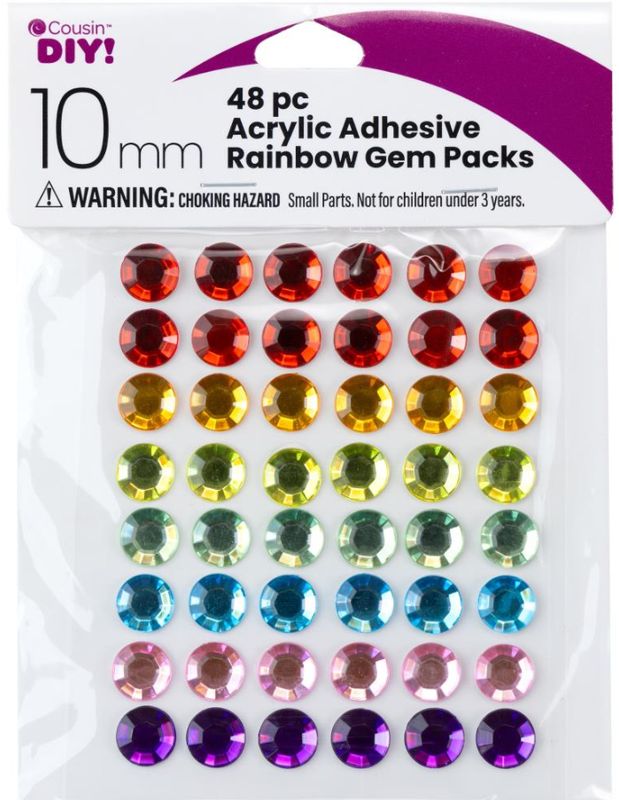 48pc 10mm Acrylic Adhesive Gems Multi