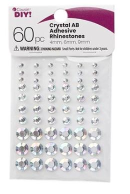 60pc 4mm, 6mm, 9mm Adhesive Rhinestones Crystal AB