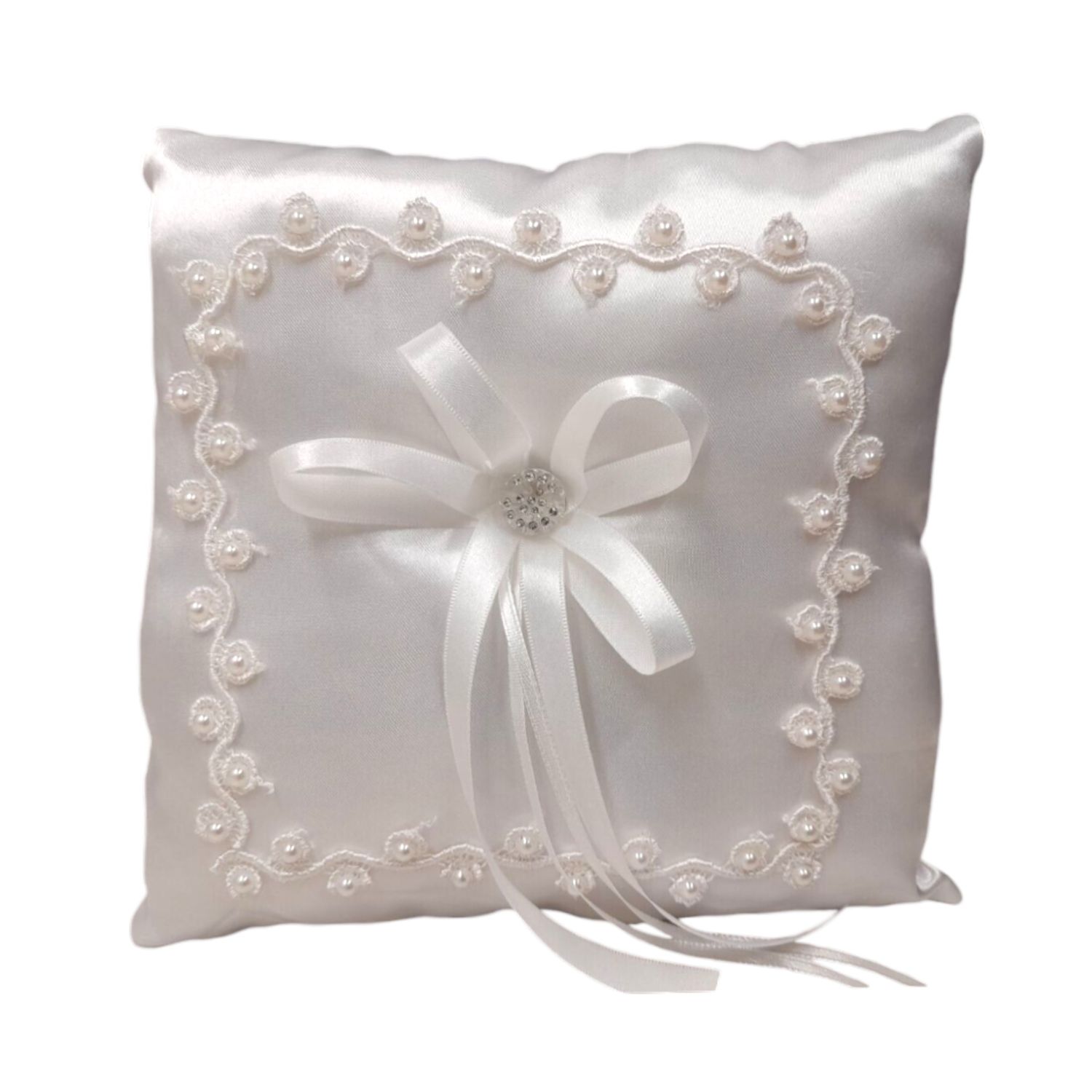 7&quot; Ring Pillow w/Pearls White