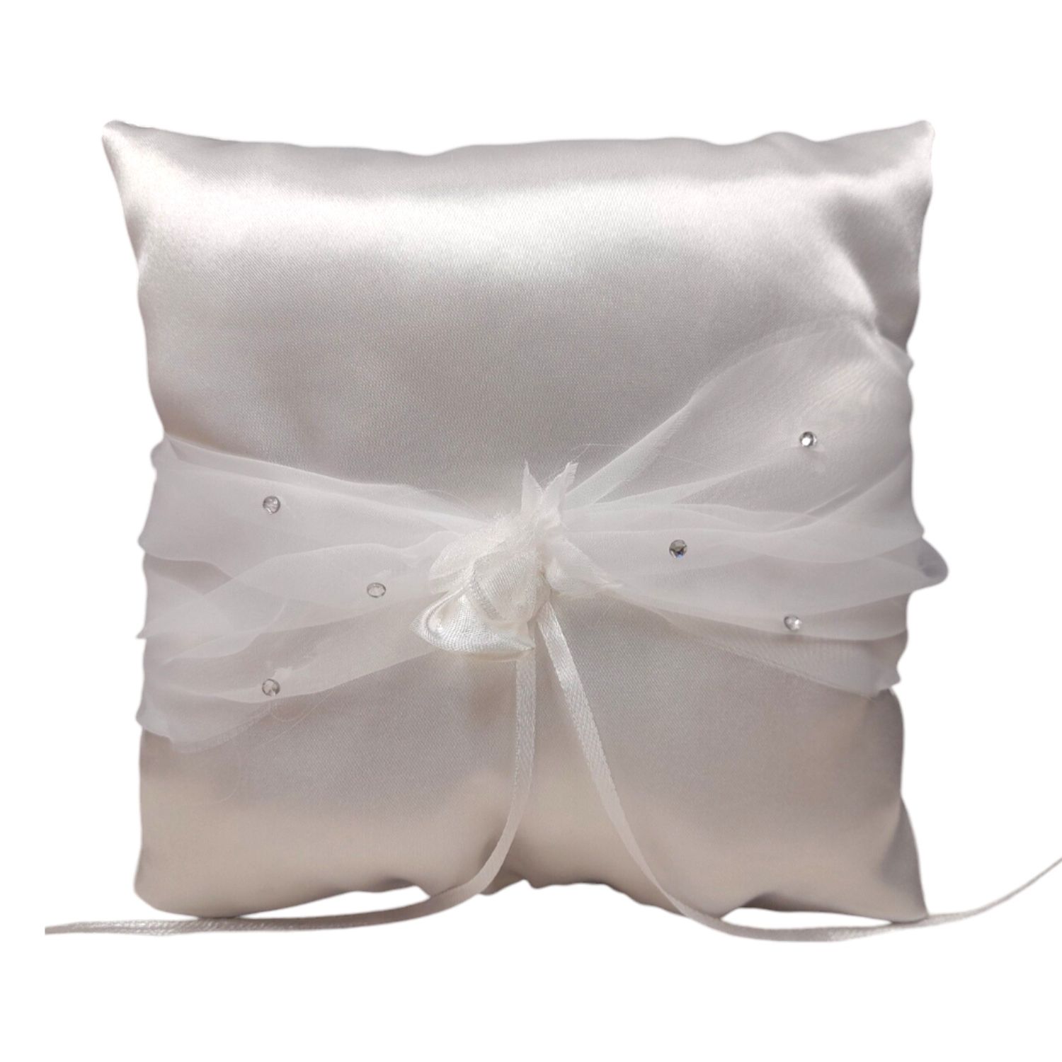 7&quot; Ring Pillow w/Rhinestones/Rose White