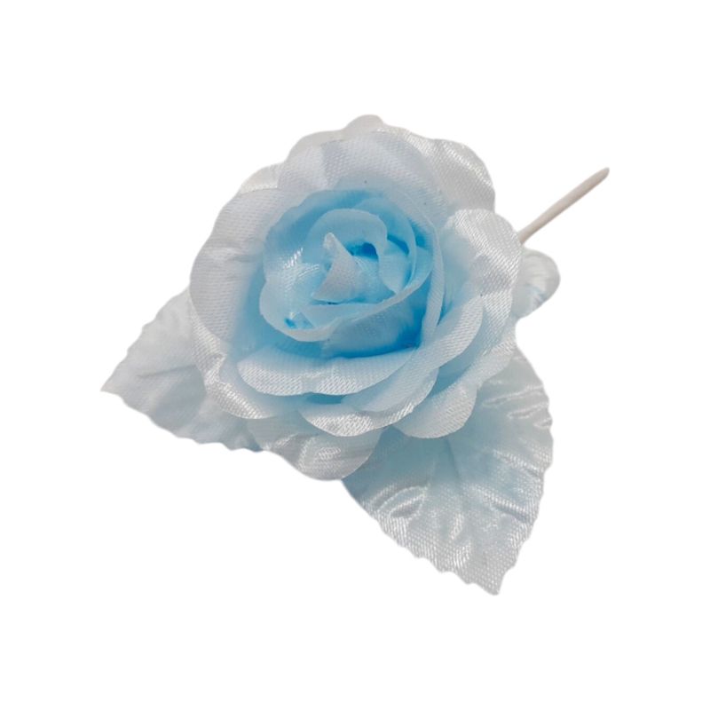 4&quot; Single Satin Flower Pick w/2.35&quot; Head/2 Leaves Blue