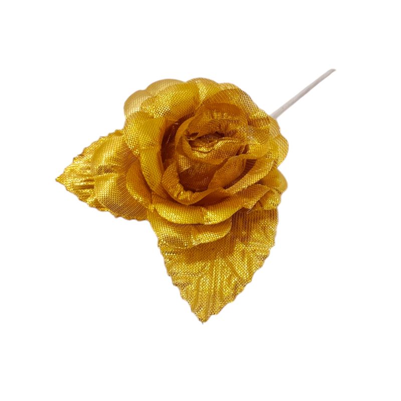 4&quot; Single Satin Flower Pick w/2.35&quot; Head/2 Leaves Gold