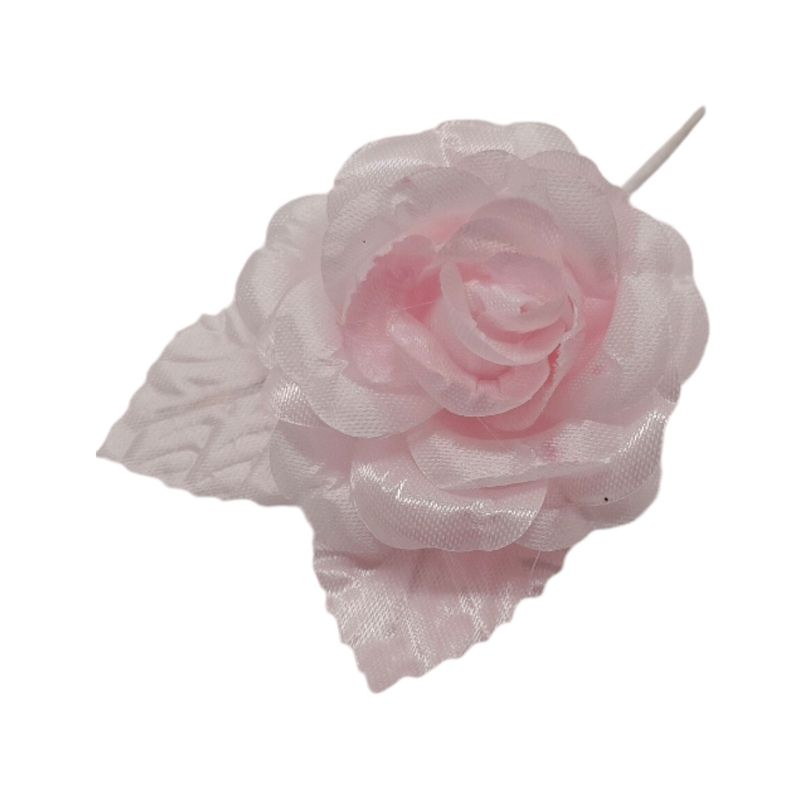 4&quot; Single Satin Flower Pick w/2.35&quot; Head/2 Leaves Pink