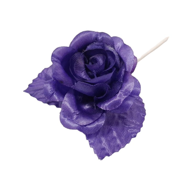 4&quot; Single Satin Flower Pick w/2.35&quot; Head/2 Leaves Navy