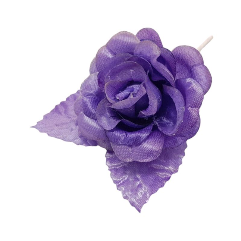 4&quot; Single Satin Flower Pick w/2.35&quot; Head/2 Leaves Purple
