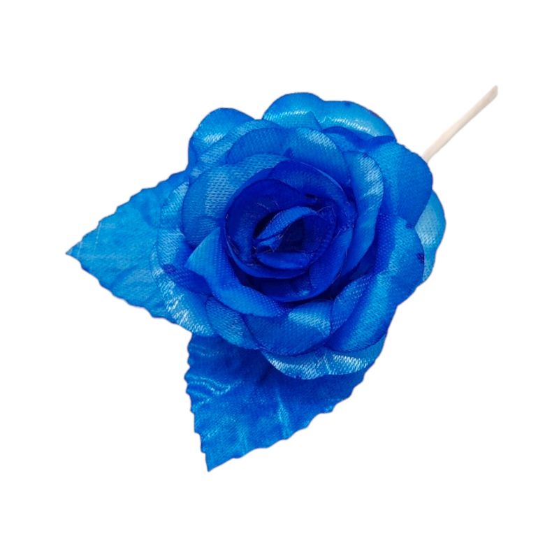 4&quot; Single Satin Flower Pick w/2.35&quot; Head/2 Leaves Royal
