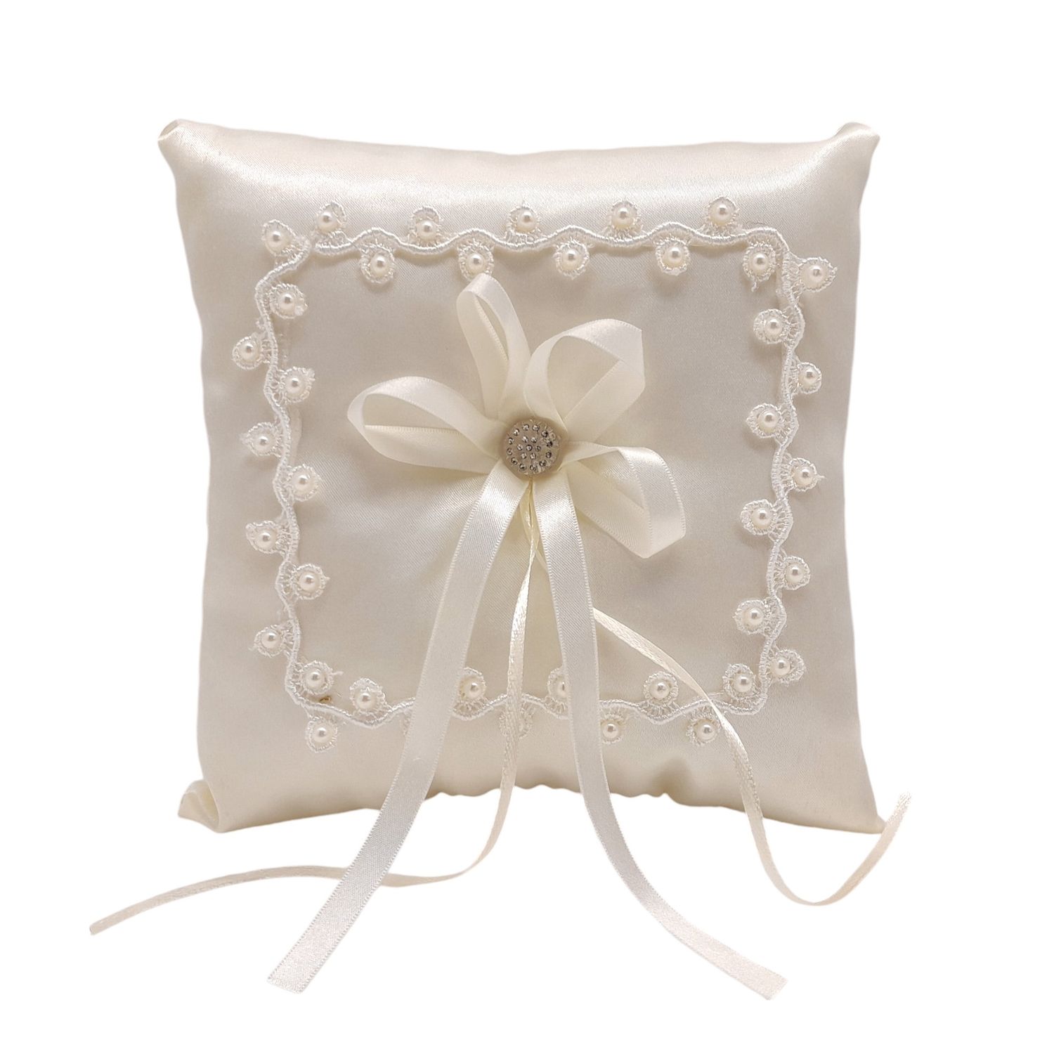 7&quot; Ring Pillow w/Pearls Ivory