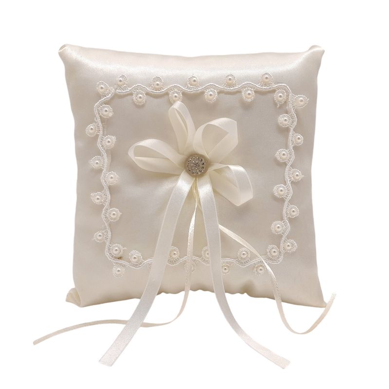 7&quot; Ring Pillow w/Pearls Ivory