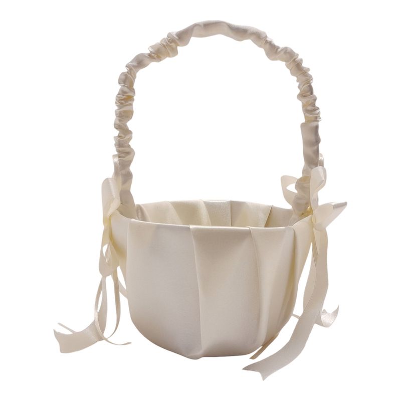 8&quot; Flower Girl Basket w/Pearls Ivory