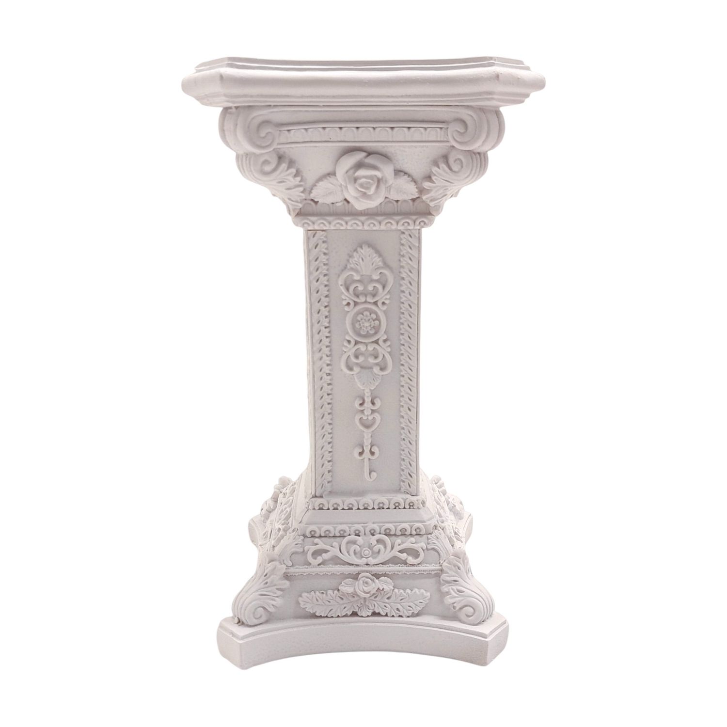 9" Square Pillar w/Roses White (Resin)