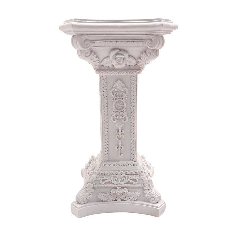 9&quot; Square Pillar w/Roses White (Resin)