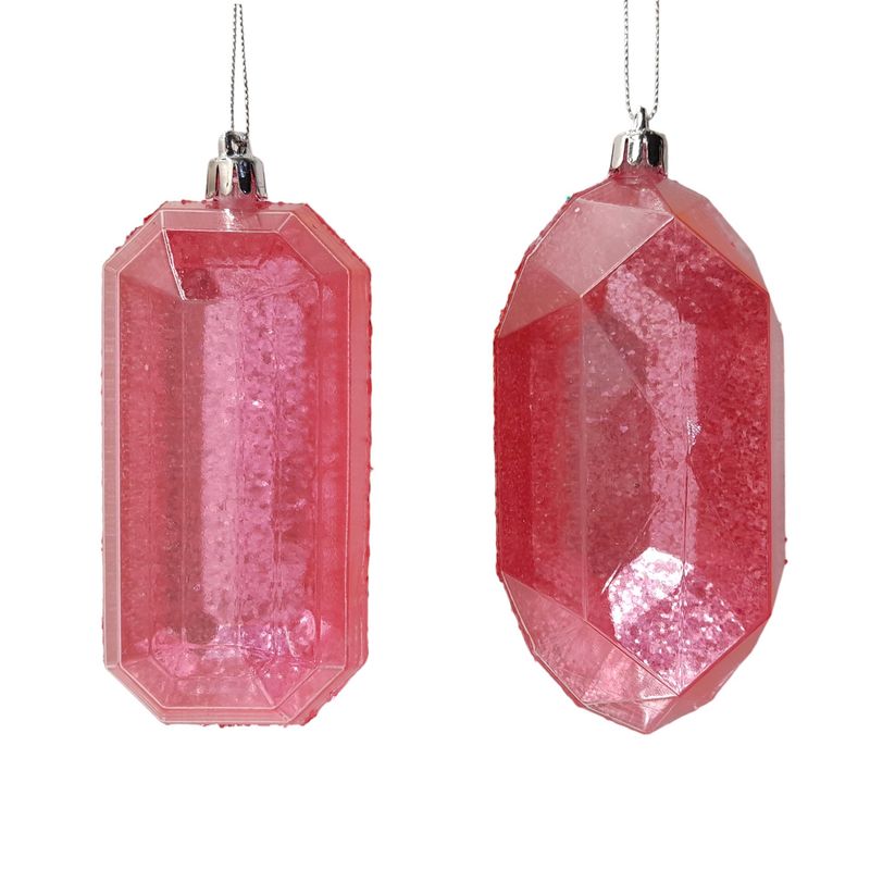 5.25&quot; Plastic Glitter Gem Ornament Bright Pink w/Silver Cap Assorted