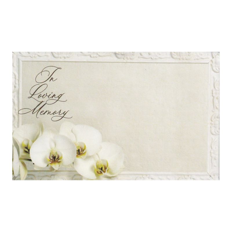 50pc 3.5&quot;x2.25 Enclosure Cards In Loving Memory w/White Orchid