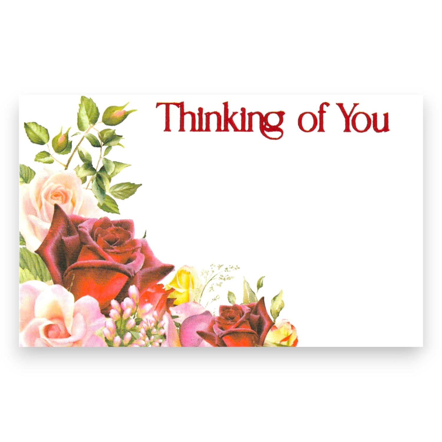 50pc 3.5&quot;x2.25&quot; Enclosure Cards Thinking of You (Red &amp; Pink Roses)