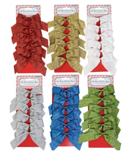 6pc 4.5&quot;x3&quot; Mini Glittered Foil Bow Assorted