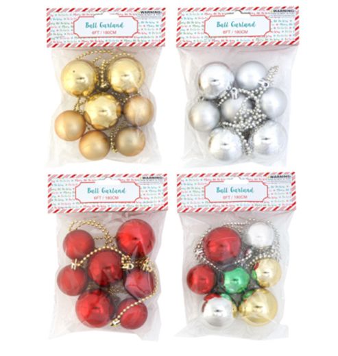 6&#39; Christmas Ball Garland  Assorted