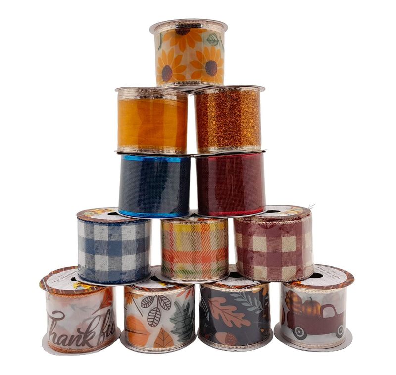 2.5&quot;x3yd Wired Harvest Ribbon Assorted