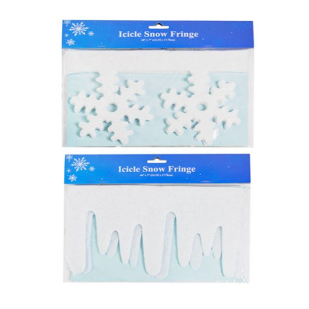 48&quot;x7&quot; Glitter Icicle Fringe/Snowflakes White Assorted
