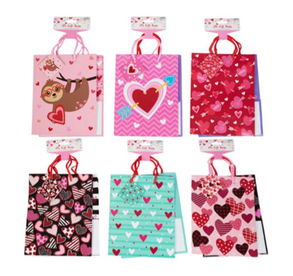 2pc 7.1&quot;x4&quot;x8.9&quot; Valentine Gift Bags Assorted