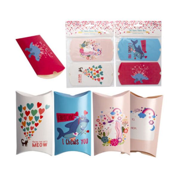 4pc 5.5&quot;x2.83&quot; Valentine Pillow Favor Box Assorted