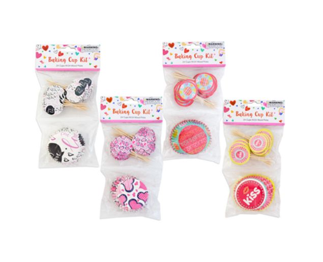 24pc 2&quot; Valentine Baking Cup Kit w/24pc Picks Assorted