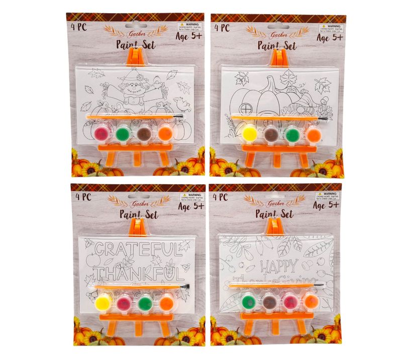 4pc Harvest Paint Set w/Paint/Brush &amp; Easel Assorted