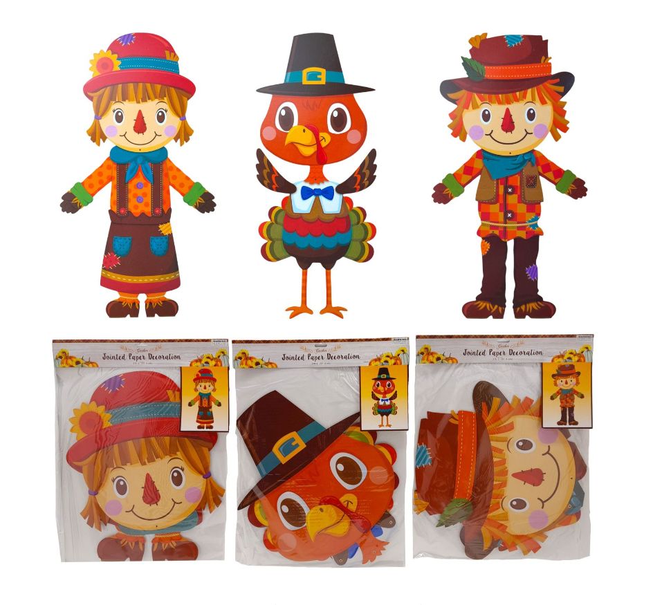 3&#39; Jointed Paper Scarecrow Cutout Assorted