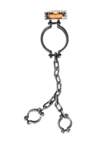 29&quot;x7.5&quot; Halloween Plastic Chain w/Neck &amp; Hand Cuffs Silver