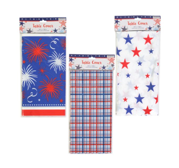 54&quot;x108&quot; Plastic Patriotic Table Cover Assorted