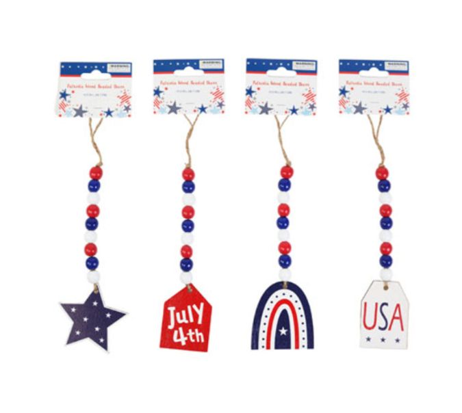 10.5&quot; Hanging Wooden Beaded Patriotic Décor Assorted