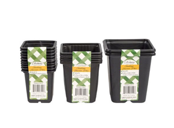 Square Planter Seedling Starter Pots Black Assorted (Plastic)