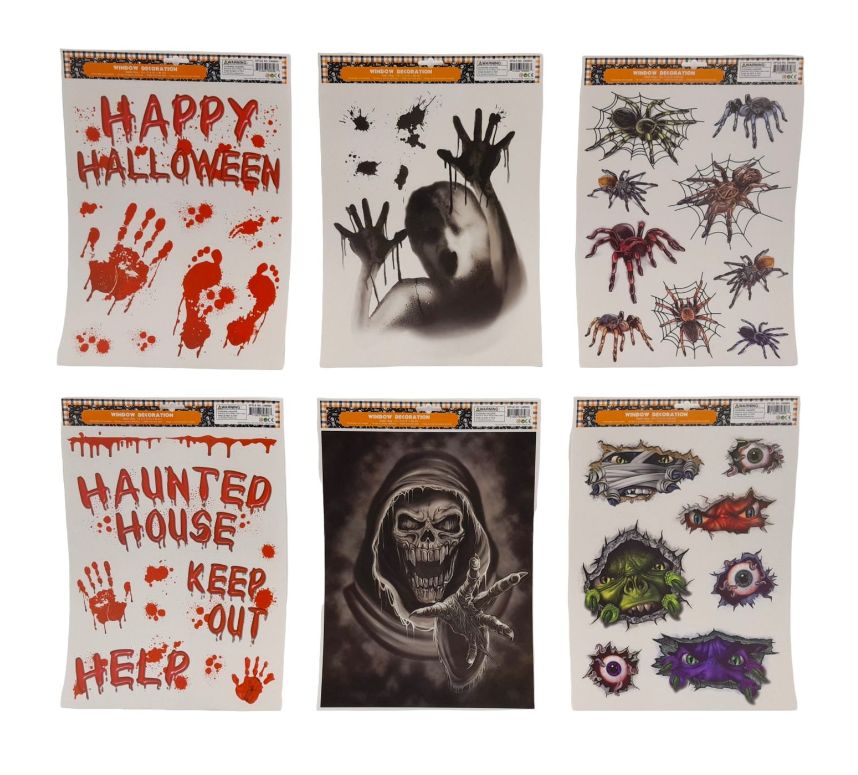 Halloween Horror Window Clings Assorted