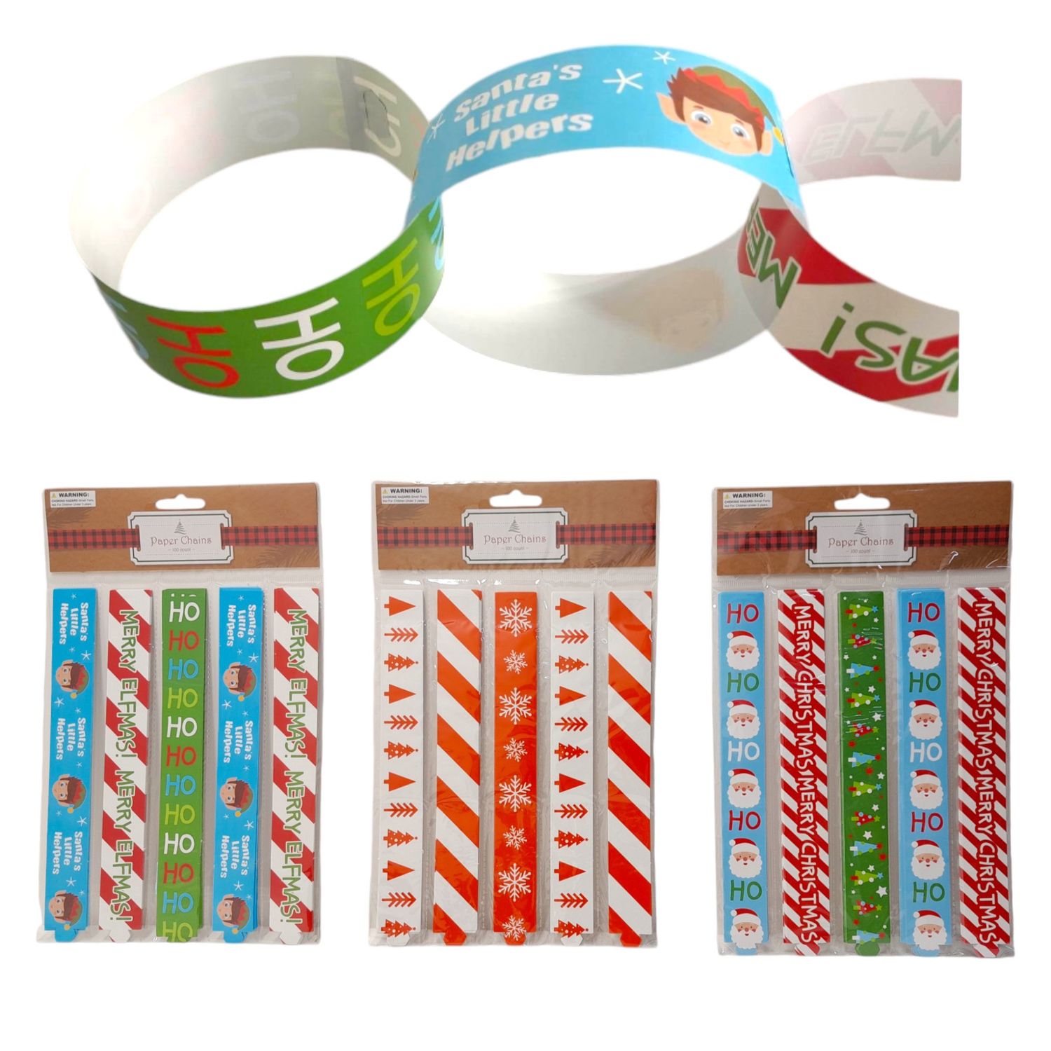 100pc DIY Christmas Paper Chains Assorted