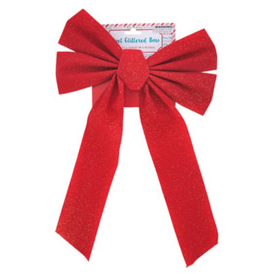11&quot;x16&quot; Velvet Glittered Bow Red