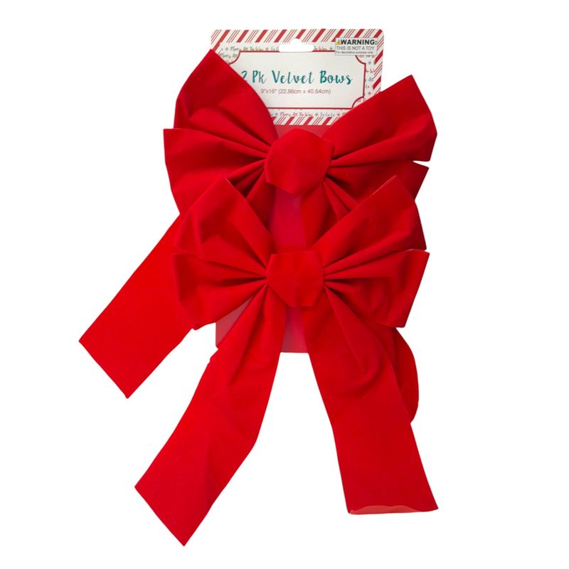 2pc 9&quot;x16&quot; Red Velvet Bow