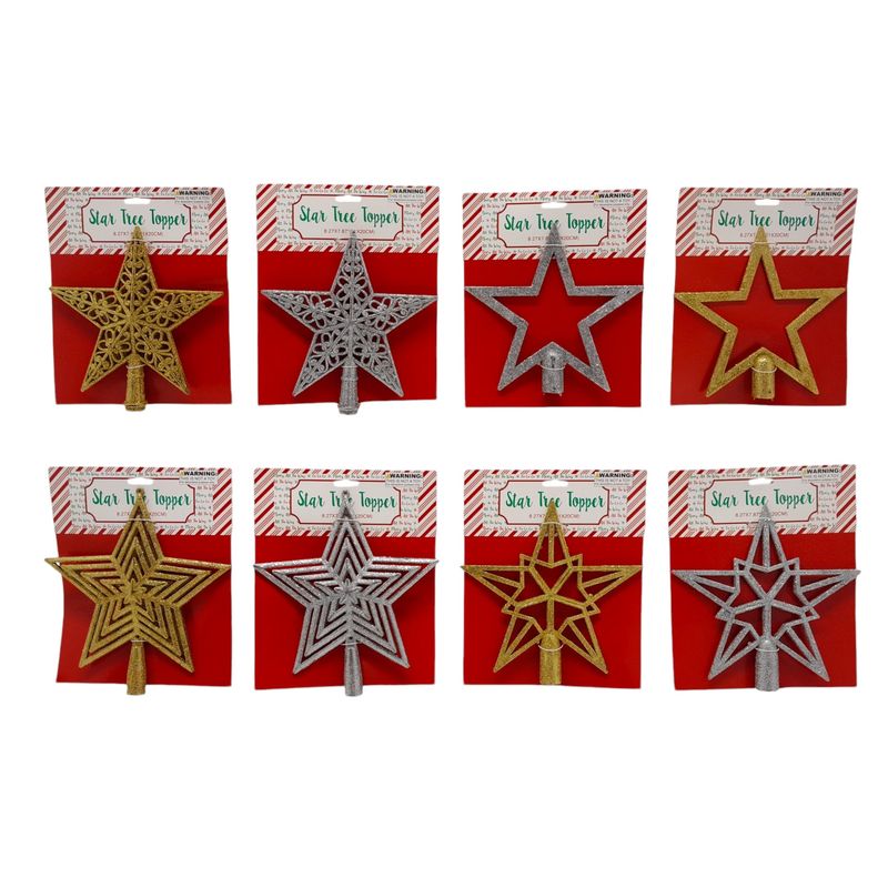 8.27&quot;x7.87&quot; Glitter Star Tree Topper Assorted