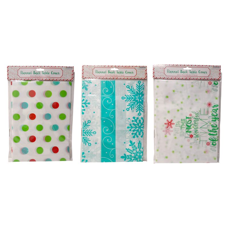 52&quot;x70&quot; Plastic Christmas Flannel Back Table Cover Assorted