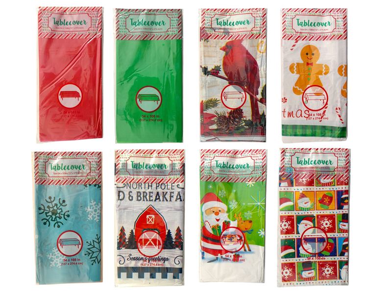 54&quot;x108&quot; Plastic Christmas Table Cover Assorted