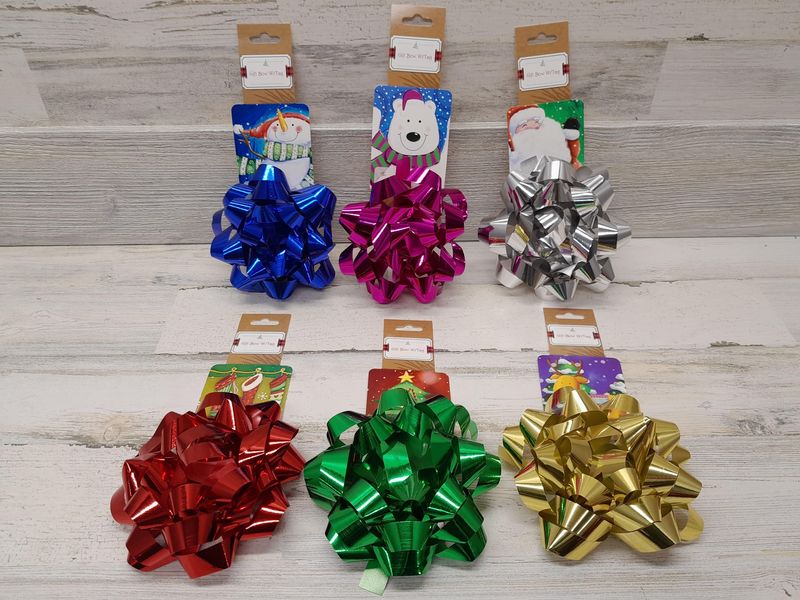Foil Christmas Bow w/Tag Assorted