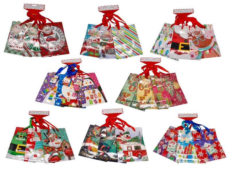 3pc 5.25&quot;x2.25&quot;x4.25&quot; Christmas Gift Bag Assorted