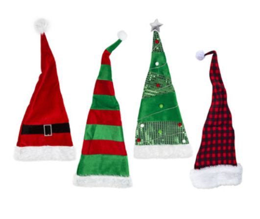 25&quot;-33&quot; Long Wired Christmas Hat w/Plush Cuff Assorted
